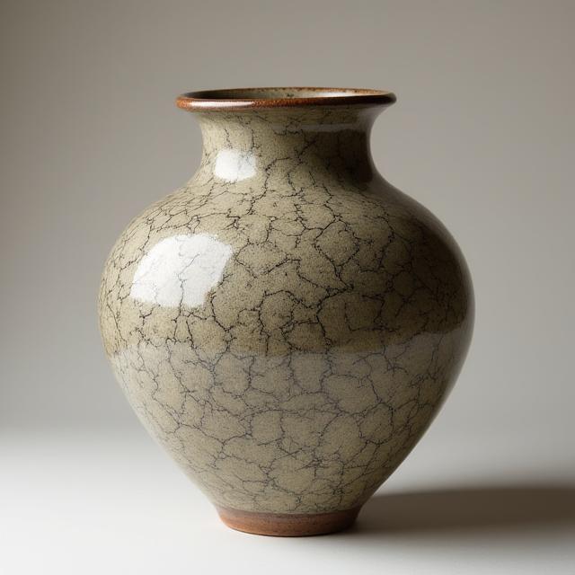 独特のひび模様が美しい楽焼の花瓶。